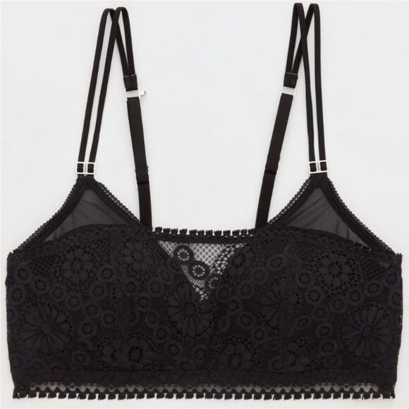 Aerie Black Real Power Wireless Push Up Joy Convertible Lace Bra Size 36DD Sexy - Picture 2 of 16